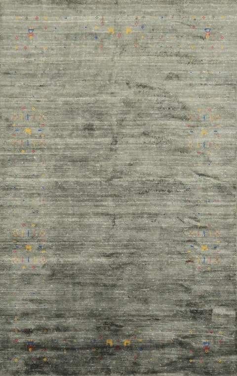Silk Grey Gabbeh Area Rug 5x8 with Delicate Color Highlights