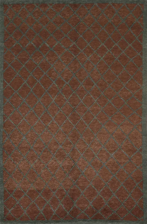 All-Over Brown Trellis Nepalese Oriental Area Rug 5x8