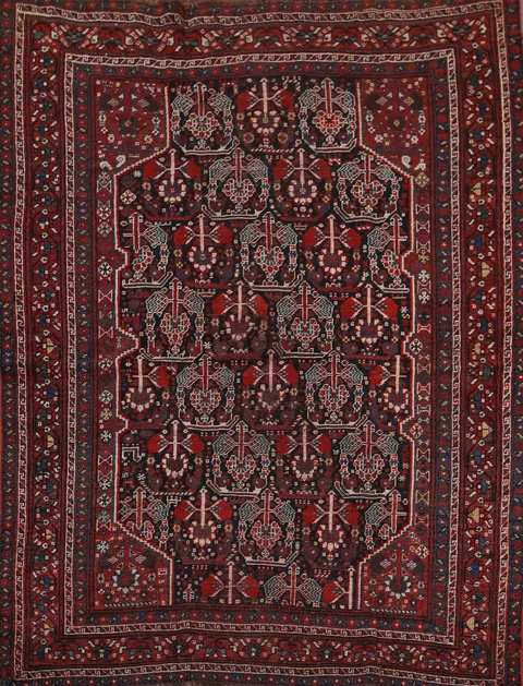 Pre-1900 Antique Wool Qashqai Persian Rug 5x6