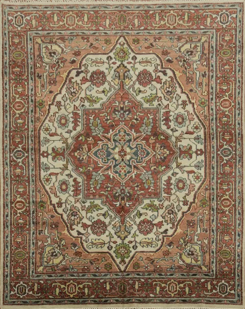 Geometric Traditional Heriz Serapi Indian Area Rug 8x10 ft