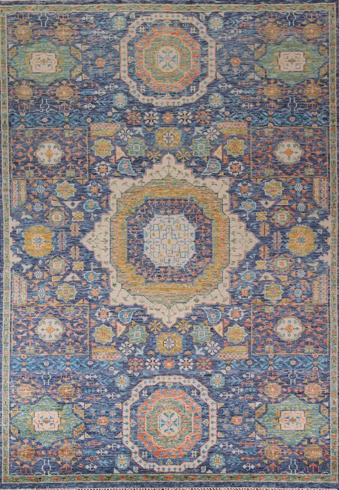 Blue Geometric Khotan Oriental Area Rug 9x12