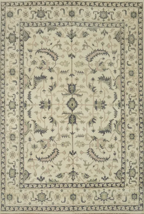 All-Over Ivory Floral Oushak Indian Area Rug 9x12