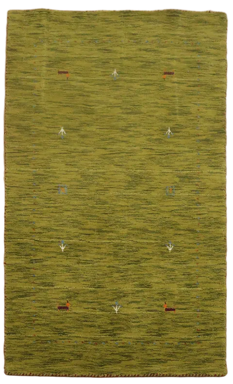 Luxurious Olive Green Rug with Subtle Geometric Patterns 3x5
