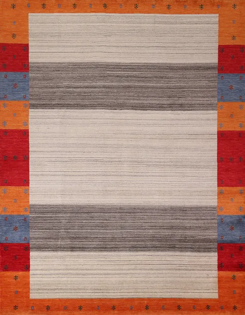 Striped Wool Handmade Gabbeh Indian Area Rug 8x10
