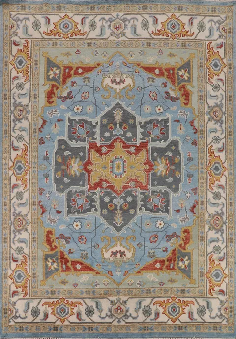 Light Blue Geometric Heriz Serapi Indian Area Rug 8x10