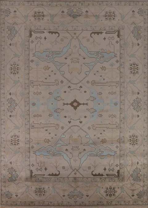 All-Over Beige Oushak Indian Area Rug 9x12