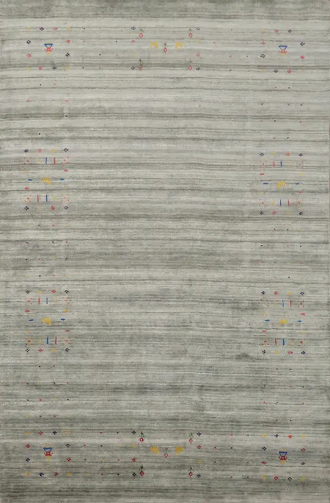 Gray & Green Striped Silk Gabbeh Oriental Area Rug 5x8