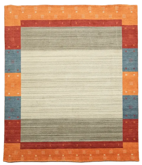 Contemporary Gabbeh Rug with Bold Borders for Elegant Interior Design 8x10 ft