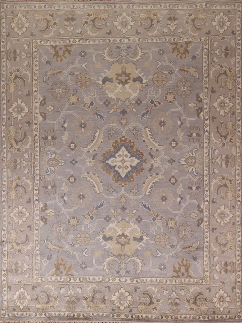 Floral Gray Wool Oushak Indian Area Rug 8x10