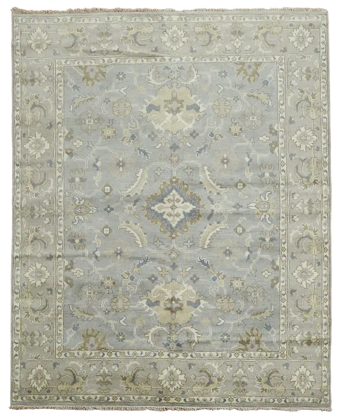 Elegant Soft Gray Rug with Intricate Floral Patterns and Border 8x10 ft