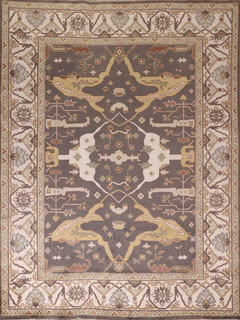 All-Over Gray & Ivory Oushak Indian Area Rug 8x10