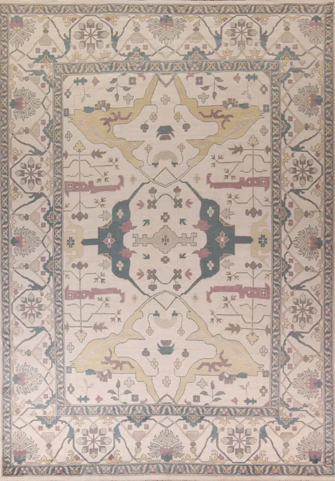All-Over Ivory Wool Oushak Indian Large Rug 12x15