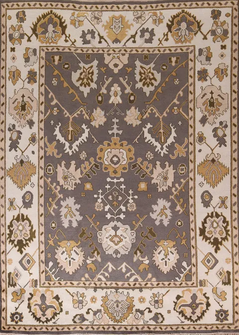 Dark Gray & Ivory Wool Oushak Oriental Area Rug 9x12