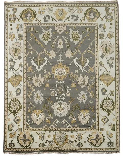 Dark Gray & Ivory Wool Oushak Oriental Area Rug 9x12