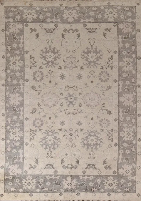 Ivory Wool Oushak Indian Area Rug 6x9