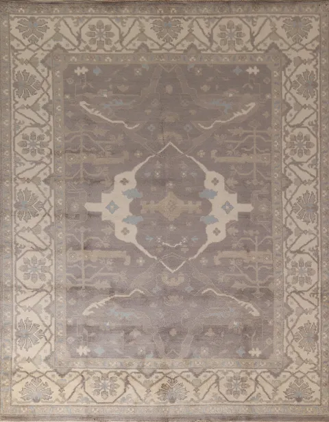 Gray & Ivory Wool Oushak Indian Area Rug 8x10