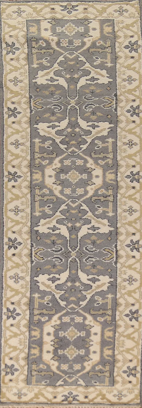 Gray Wool Oushak Indian Runner Rug 3x10