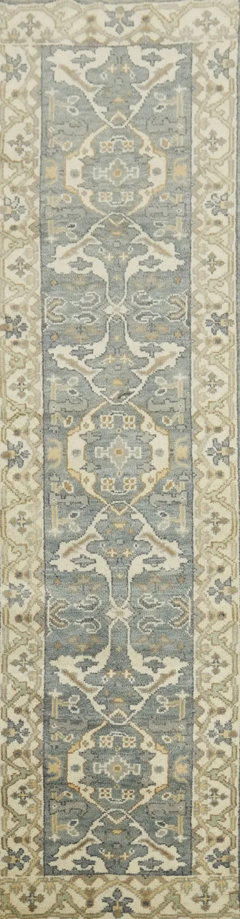 Light Blue Wool Oushak Oriental Runner Rug 3x10