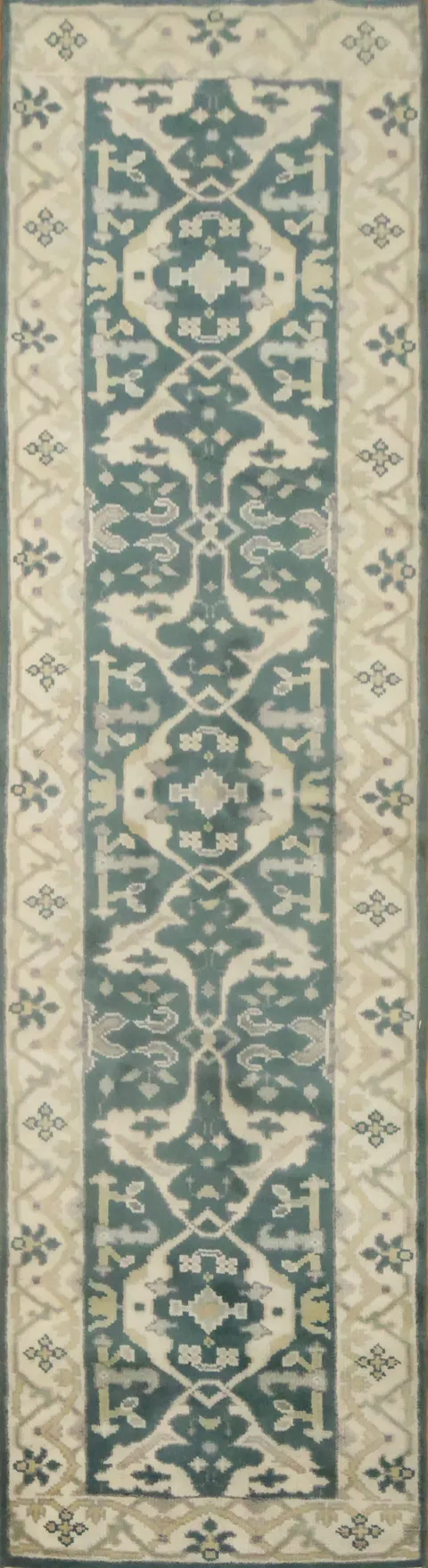 Handmade Teal Wool Oushak Oriental Runner Rug 3x10