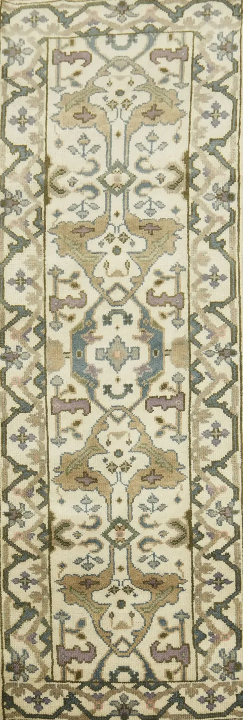 Classic Beige and Green Rug Perfect for Narrow Spaces 7' 8'' X 2' 7''