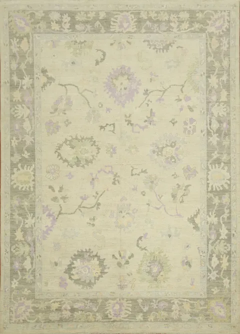 Neutral-Toned Vegetable Dye Oushak Turkish Rug with Subtle Hues 10x14