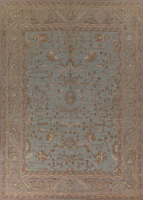 Light Blue Vegetable Dye Oushak Turkish Area Rug 9x12