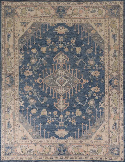 Blue Vegetable Dye Oushak Living Room Area Rug 8x10