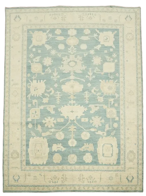 Teal Blue Vegetable Dye Oushak Turkish Area Rug 8x11
