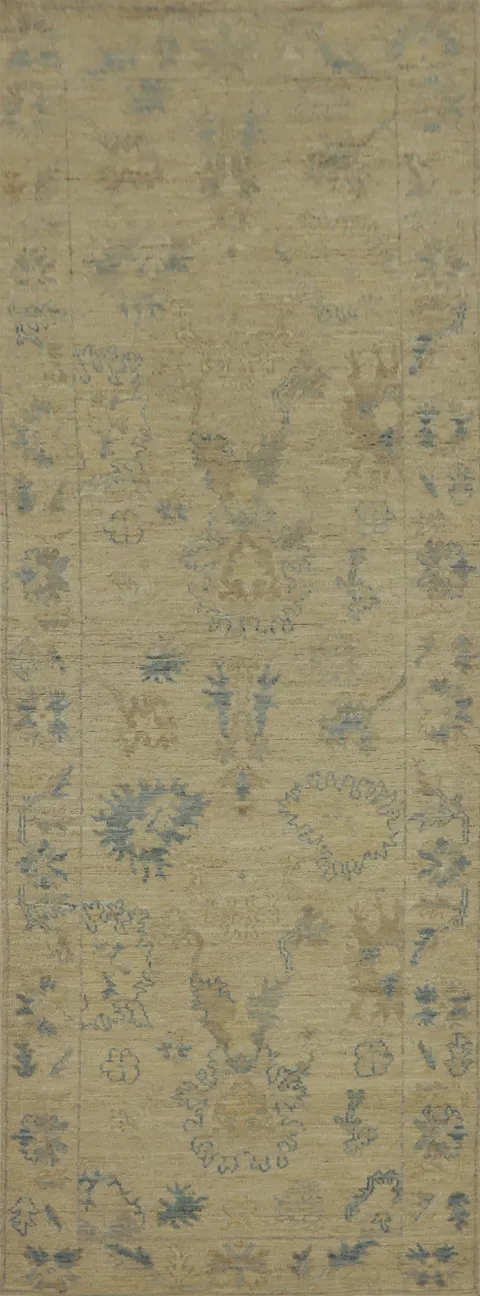 Traditional Hallway Beige oushak Turkish Rug in Muted Artisan Design 3x10