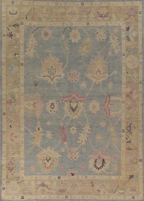 Light Blue Vegetable Dye Oushak Turkish Area Rug 9x12