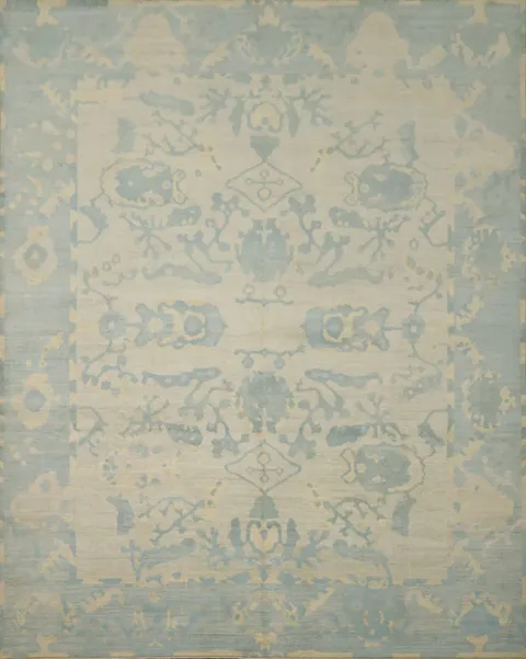Elegant Pale Blue and Beige Oushak Turkish Large Rug 9x12