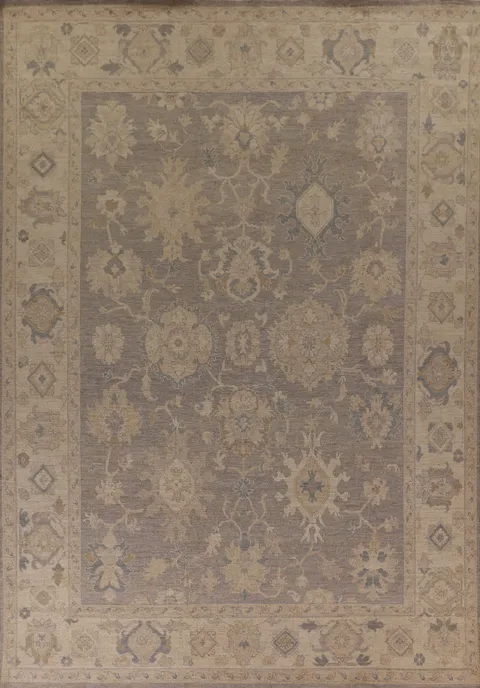 Vegetable Dye Gray Oushak Turkish Area Rug 9x12