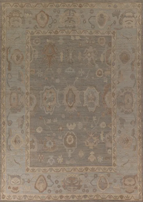 Vegetable Dye Gray Oushak Oriental Area Rug 9x12