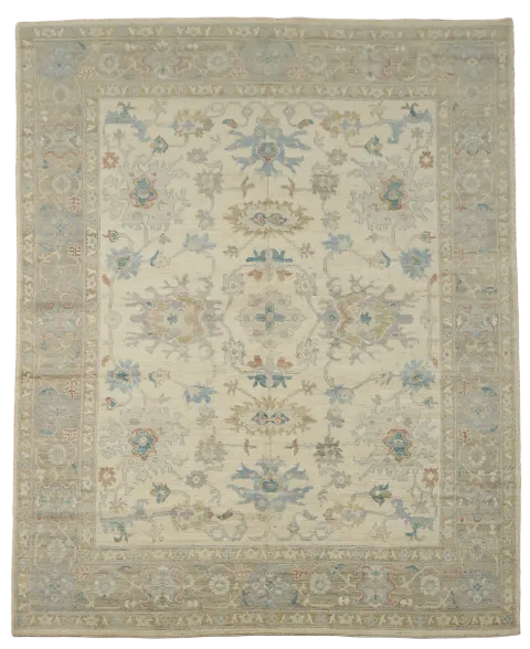 Beige Floral Oushak Vegetable Dye Area Rug 8x10
