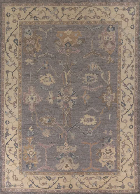 Gray Blue Oushak Vegetable Dye Area Rug 9x12