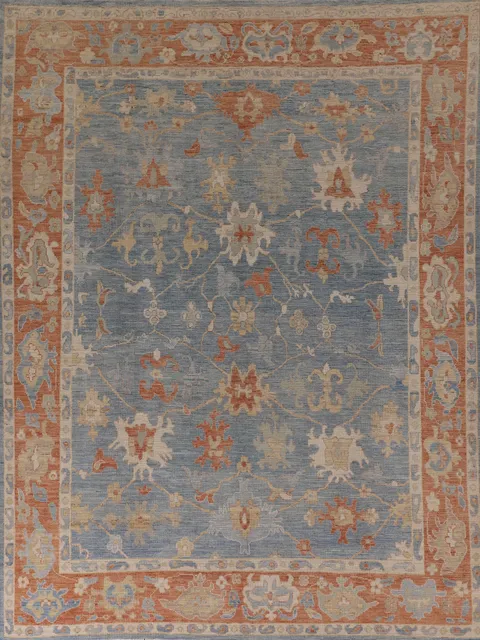 Blue Floral Oushak Vegetable Dye Area Rug 8x10