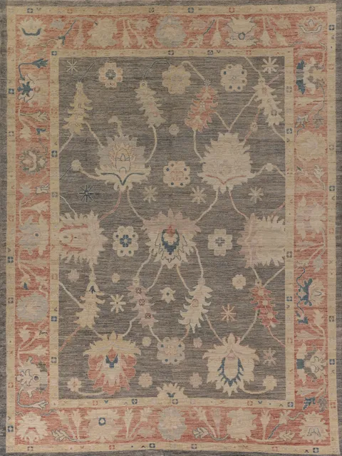 Vegetable Dye Gray Oushak Turkish Area Rug 9x11