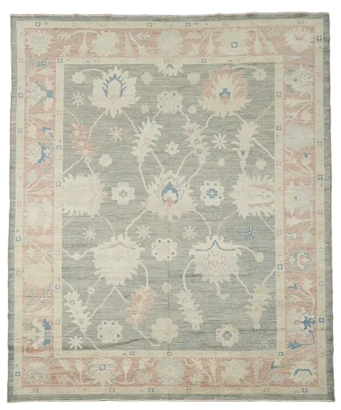 Vegetable Dye Gray Oushak Turkish Area Rug 9x11