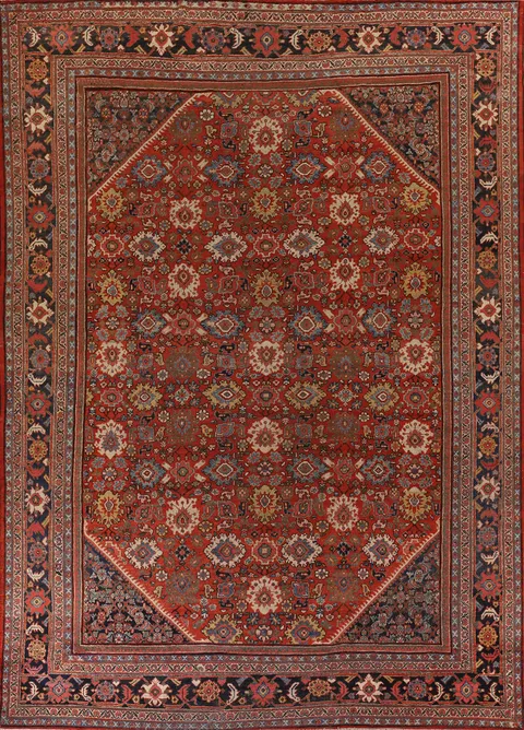 Pre-1900 Antique Vegetable Dye Sultanabad Large Rug 10x14