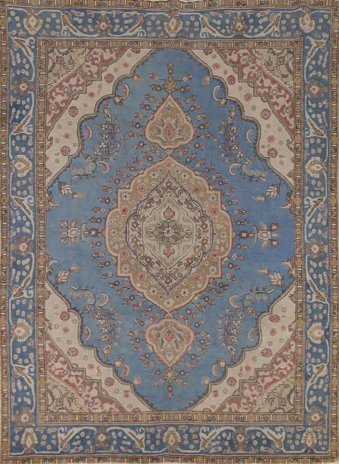 Light Blue Geometric Tabriz Persian Area Rug 8x11