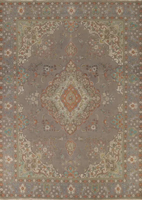 Gray Wool Distressed Tabriz Persian Area Rug 10x13