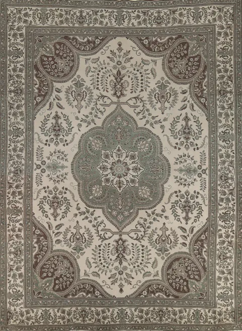 Ivory Wool Handmade Tabriz Persian Area Rug 10x13