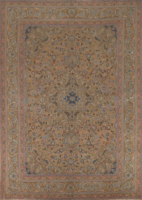 Orange Floral Wool Mashad Persian Area Rug 10x13