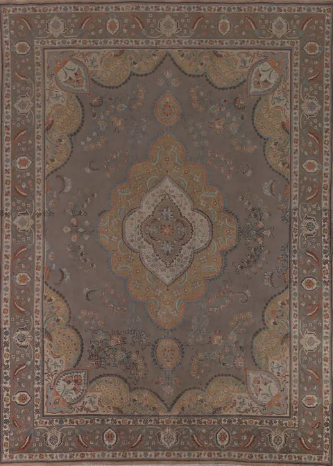 Vintage Gray Floral Tabriz Persian Area Rug 10x13