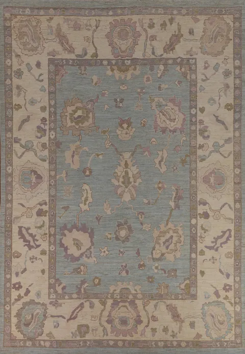 Light Blue Wool Oushak Vegetable Dye Area Rug 9x12