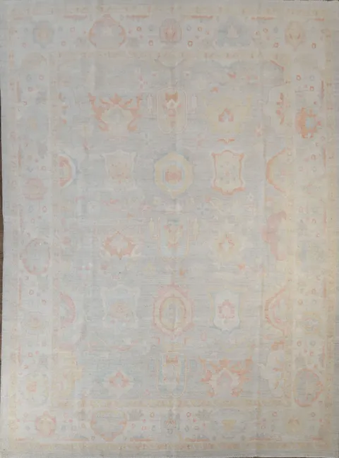 Subtle pastel Muted Grey Oushak Turkish Area Rug 9x12 ft