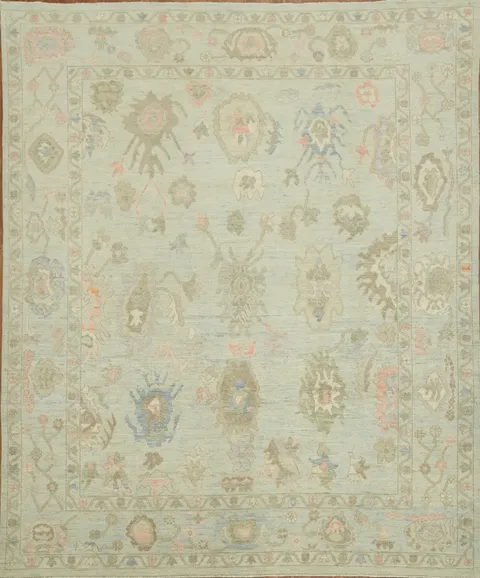 Soft-Hued Pastel Green Oushak Turkish Area Rug 8x10