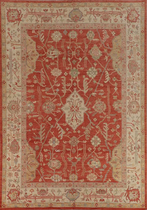 Orange Turkish Wool Oushak Vegetable Dye Area Rug 9x12