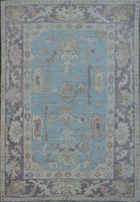 Light Blue Oushak Vegetable Dye Accent Rug 4x6