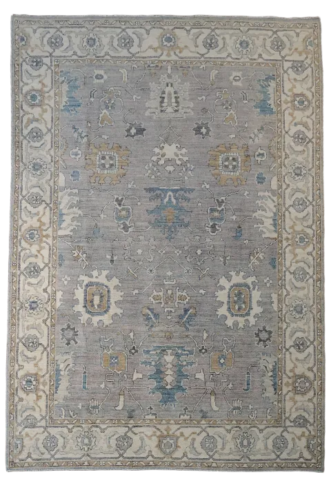 Gray Turkish Wool Oushak Vegetable Dye Area Rug 6x9